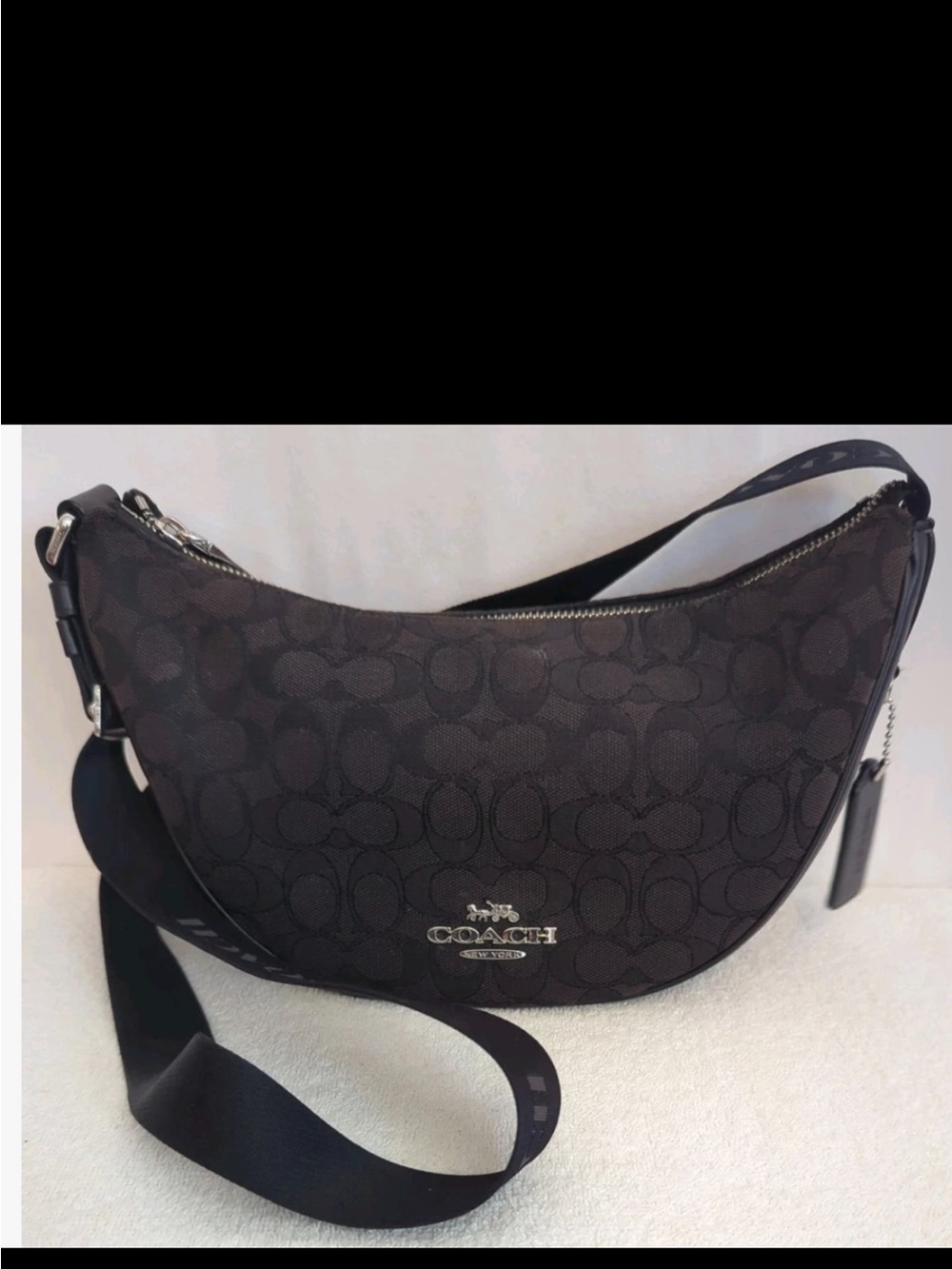 Coach Black Crescent Shoulder Bag with Logo Patch